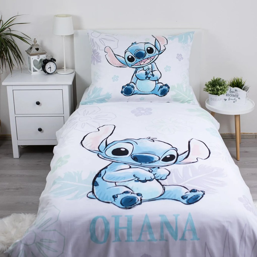Jerry Fabrics Bavlnené obliečky 140x200 + 70x90 cm - Lilo and Stitch "Ohana White"