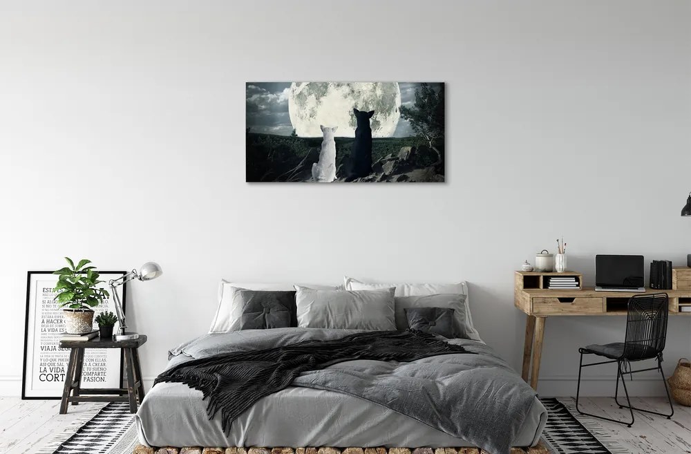 Obraz na plátne Wolves mesiac lesné 125x50 cm