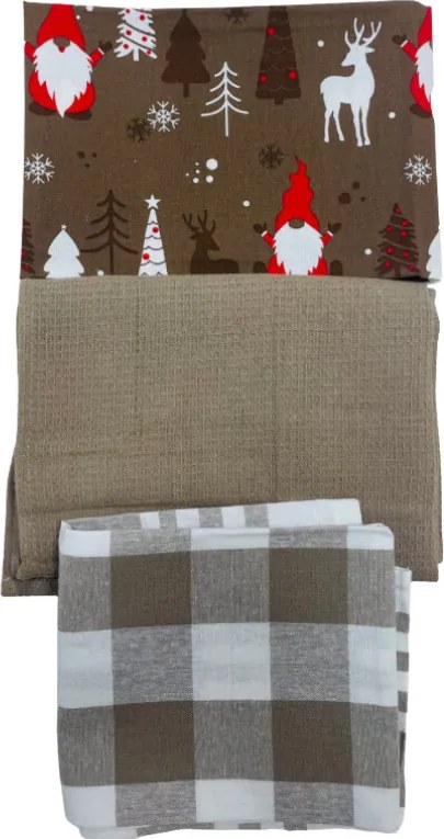 Bavlnené utierky na riad Vianočné Christmas hnedé 45x70cm 3ks TiaHome