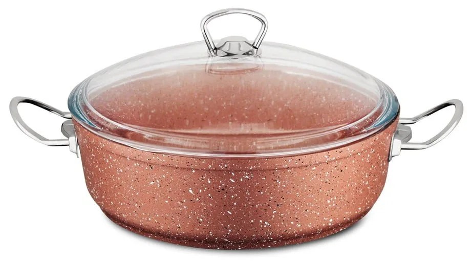 Ružový nízký hliníkový hrniec s pokrievkou Güral Porselen Classic, ø 26 cm