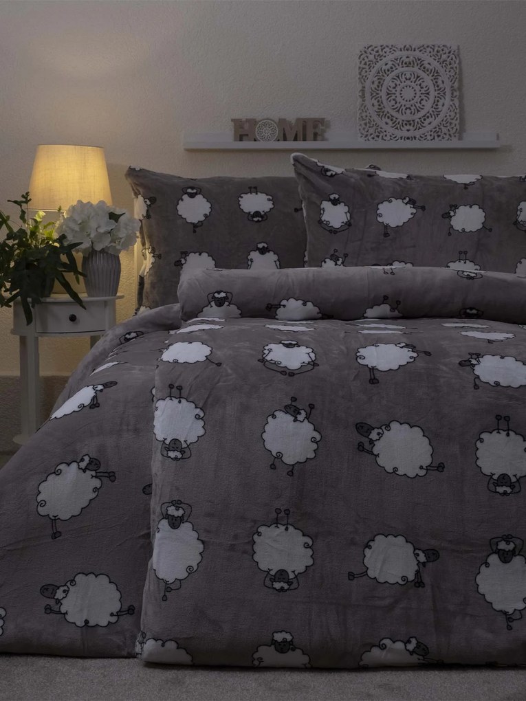 Obliečky mikroplyš Exclusive – Ovečky Morning Yoga sivé
