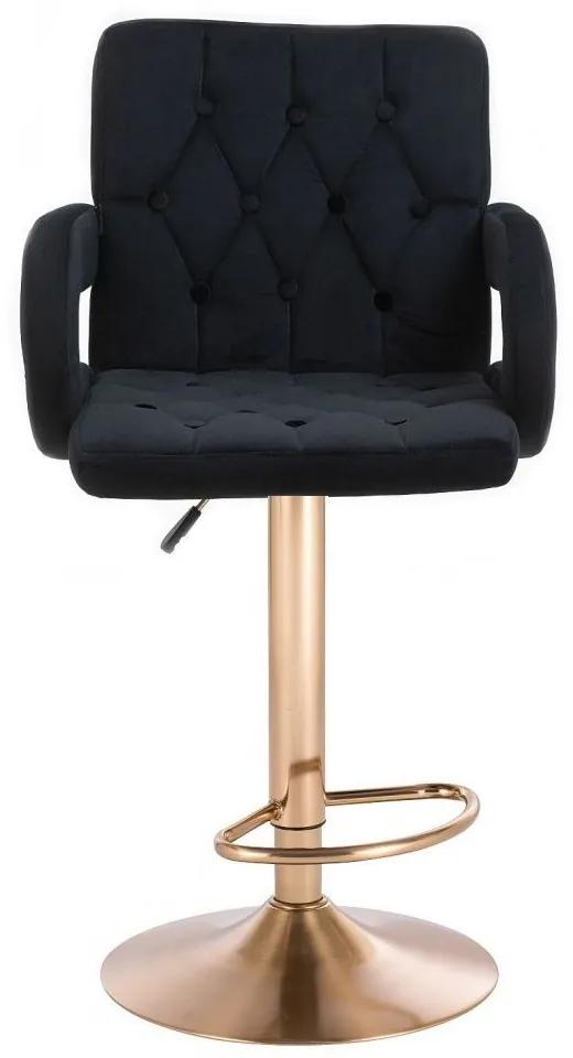 LuxuryForm Barová stolička BOSTON VELUR na zlatom tanieri - čierna
