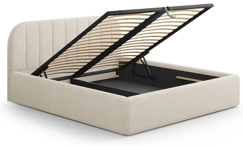 Krémovobiela čalúnená dvojlôžková posteľ s úložným priestorom s roštom 200x200 cm Juno – Windsor &amp; Co Sofas