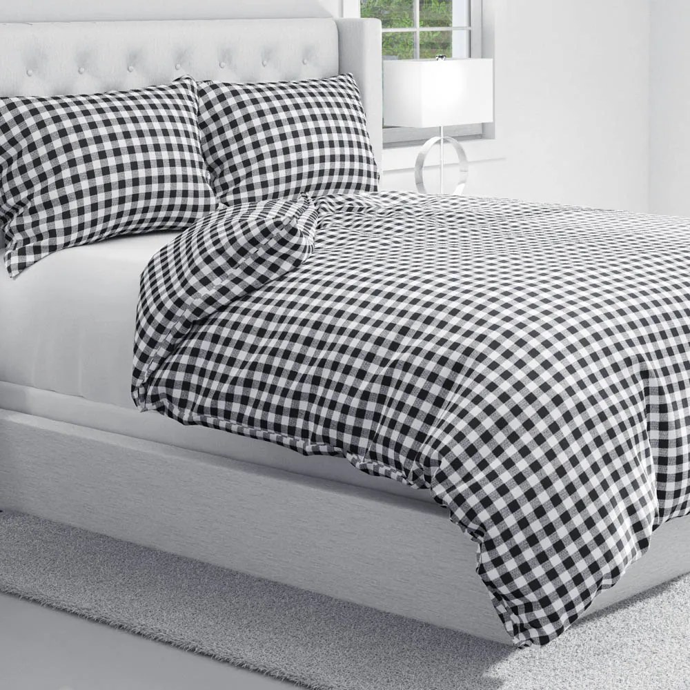 Biante Bavlnené posteľné obliečky Sandra SA-060 Čierno-biele kocky Predĺžené 140x220 a 70x90 cm