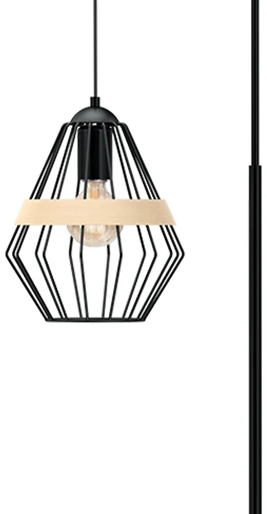 Stojacia lampa Cliff, 1x drevené/čierne drôtené tienidlo, b
