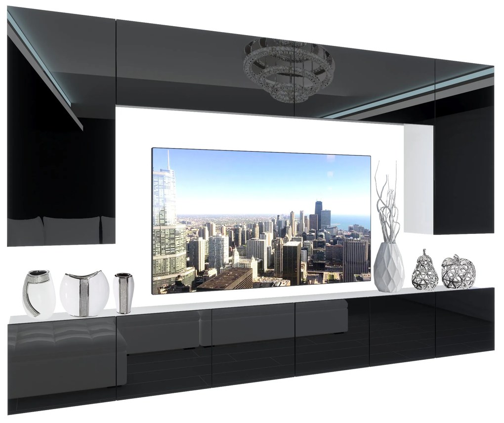 Obývacia stena Belini Premium Full Version čierny lesk + LED osvetlenie Nexum 27