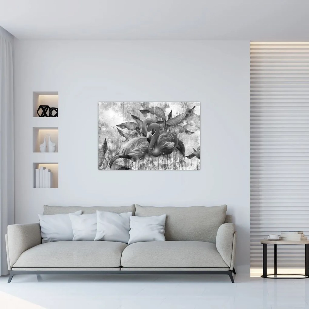 Obraz - Plameniaky graffiti (90x60 cm)