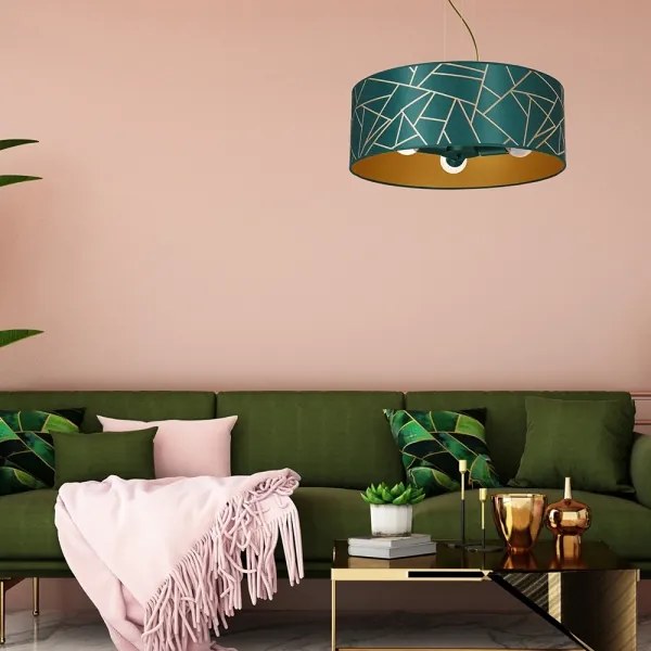 Luster na lanku ZIGGY 3xE27/60W/230V zelená/zlatá