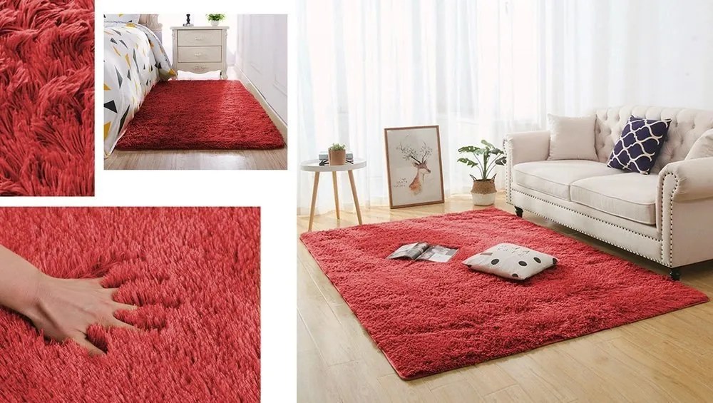 Shaggy koberec Lana v červenej farbe – obdĺžnikový Rozmer: 80x150 cm