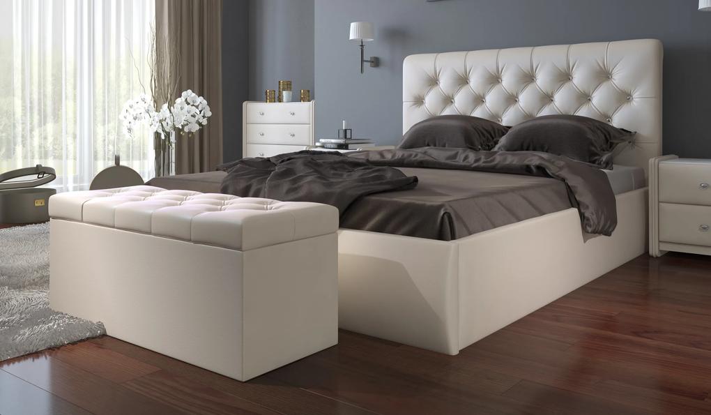 Sofos Čalúnená posteľ BEATRICE 180x200 cm, biela-mliečna, s úložným priestorom