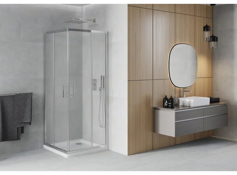 Mexen Rio štvorcový sprchovací kút 90 x 90 cm, 6mm sklo, sklo námraza, chrómový profil + slim sprchová vanička 5cm, 860-090-090-01-30-4010