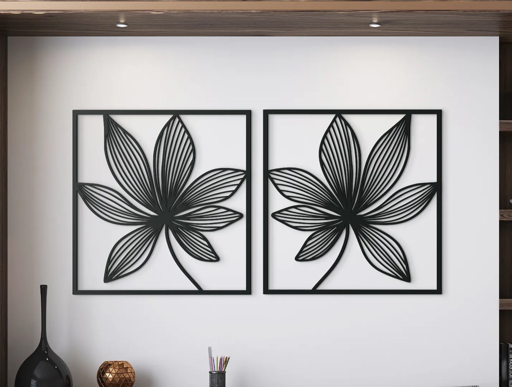 drevko Viacdielny obraz Kvety v zrkadle Rozmer obrazu: 32,5 x 65 cm, Farba dekorácie: Čierna