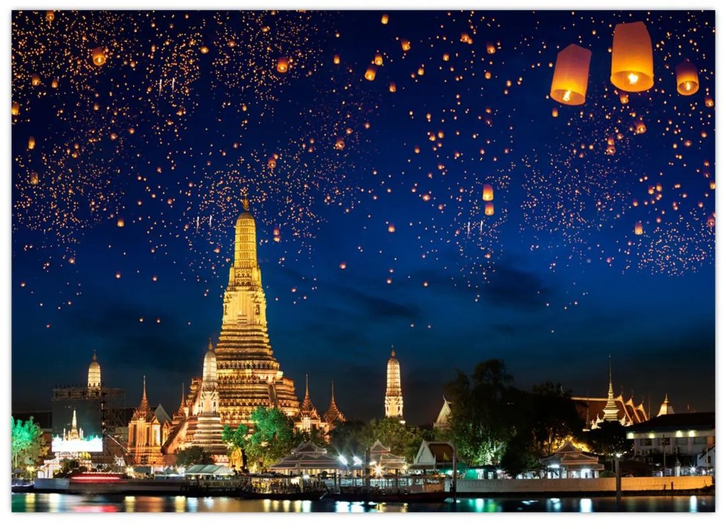 Sklenený obraz - Lampióny šťastia, Bangkok (70x50 cm)