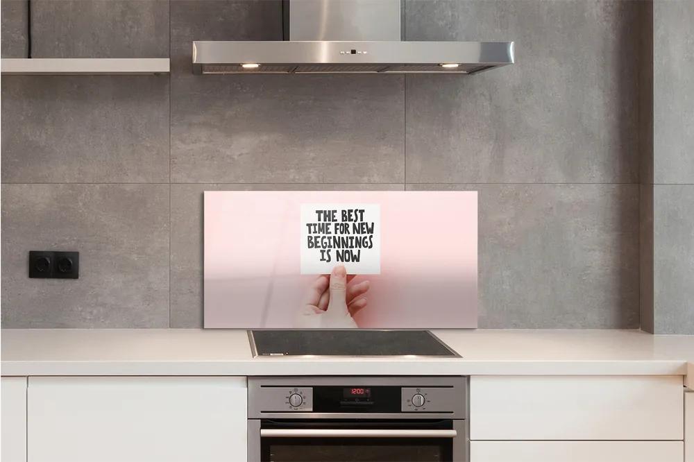 Sklenený obklad do kuchyne nápis hand 140x70 cm