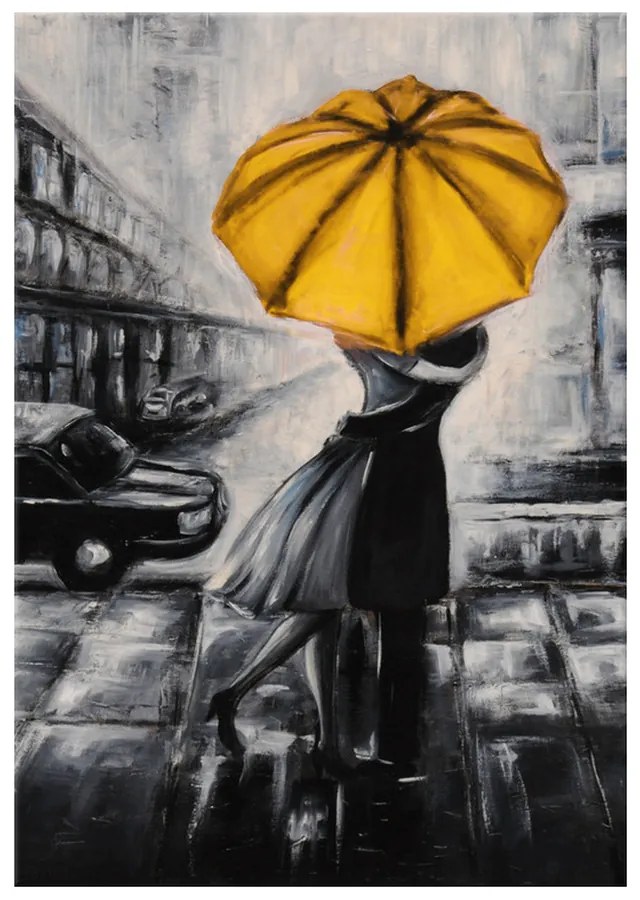 Gario Ručne maľovaný obraz Žltý bozk v daždi Rozmery: 70 x 100 cm