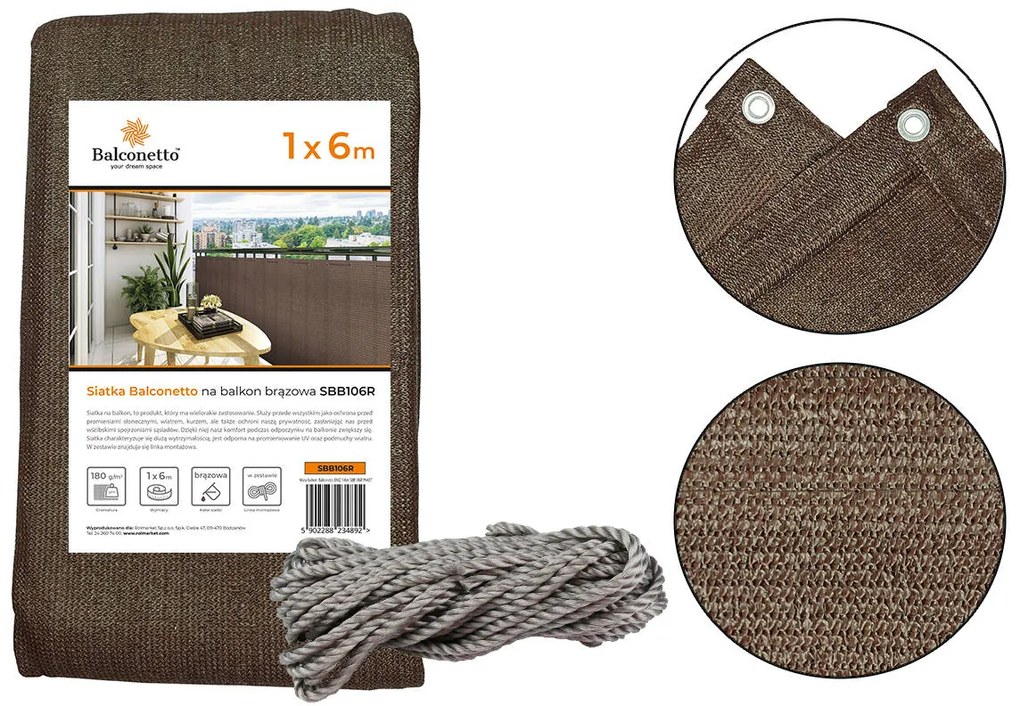 Bestent Balkónová zástena 1x6m 95% Balcone Brown