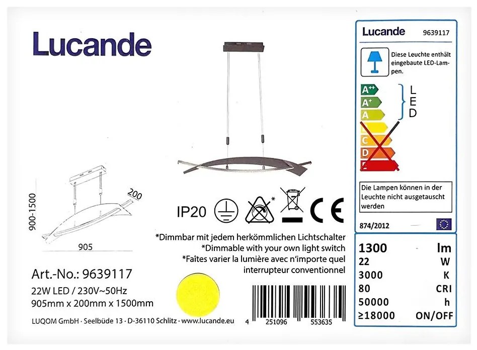 Lucande - LED Stmievateľný luster na lanku MARIJA LED/22W/230V