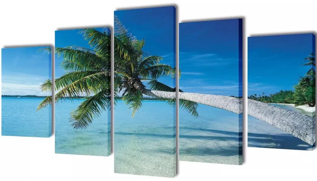 vidaXL Sada obrazov na stenu, motív Piesočnatá pláž s palmou 100 x 50 cm