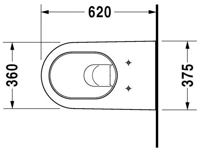 DURAVIT Starck 2 závesné WC s hlbokým splachovaním, 375 mm x 620 mm, s povrchom WonderGliss, 25330900001