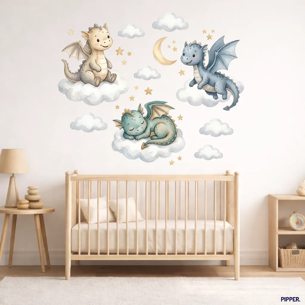 60x120cm Dráčiky na obláčikoch - textilná nálepka na stenu