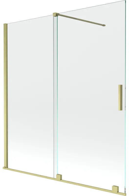 Mexen Velar, 2-krídlová posuvná vaňová zástena 150 x 150 cm, 8mm číre sklo, zlatý matný profil, 896-150-000-01-55
