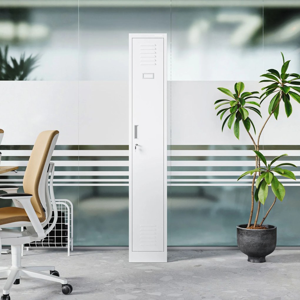 Jednoduchá šatníková pracovná skrinka, úzka, biela, 300x1800x500 mm: KACPER II Plus
