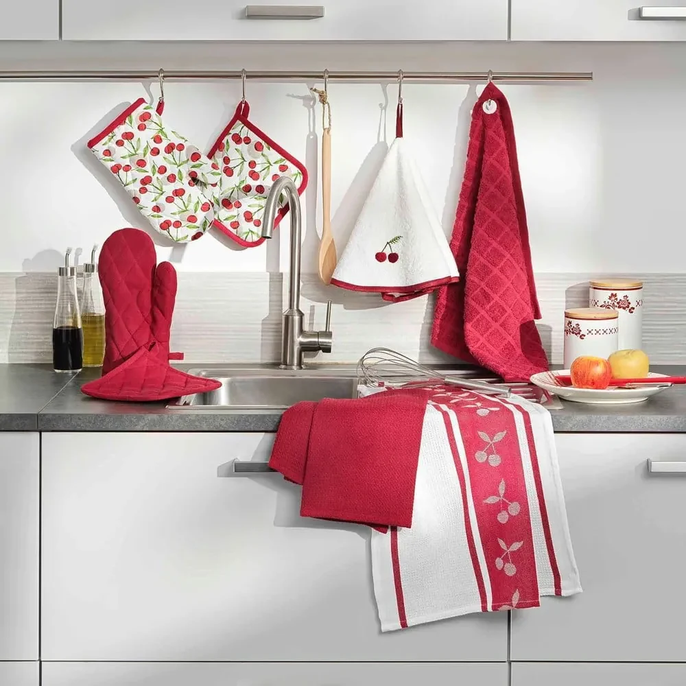 Červeno-biely froté bavlnený uterák 60 cm Cerisette – douceur d'intérieur