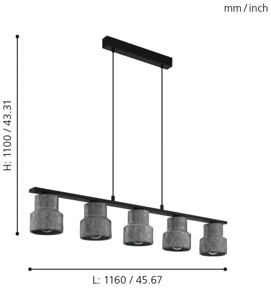 Eglo 39855 - Luster na lanku HILCOTT 5xE27/40W/230V