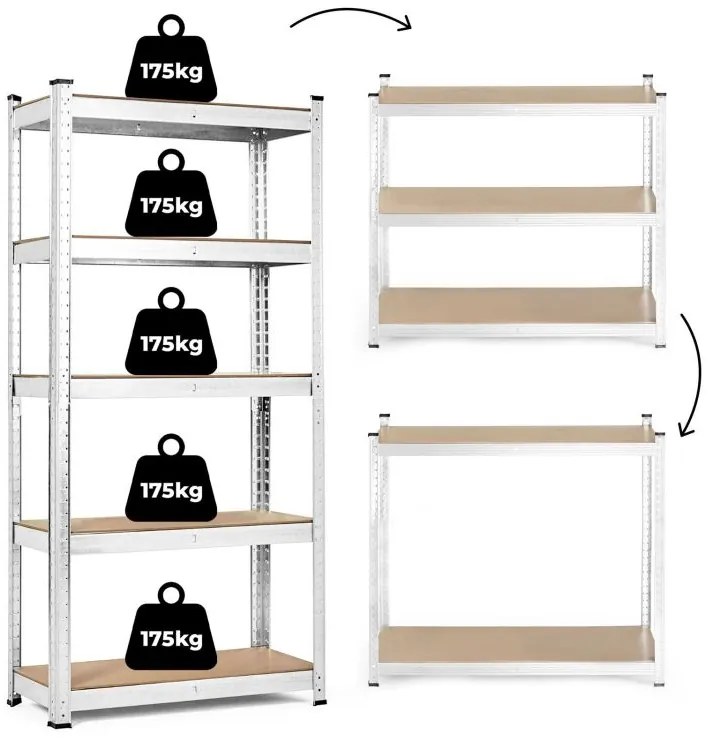 Stabilný kovový úložný regál s 5 policami 205x120x45 cm