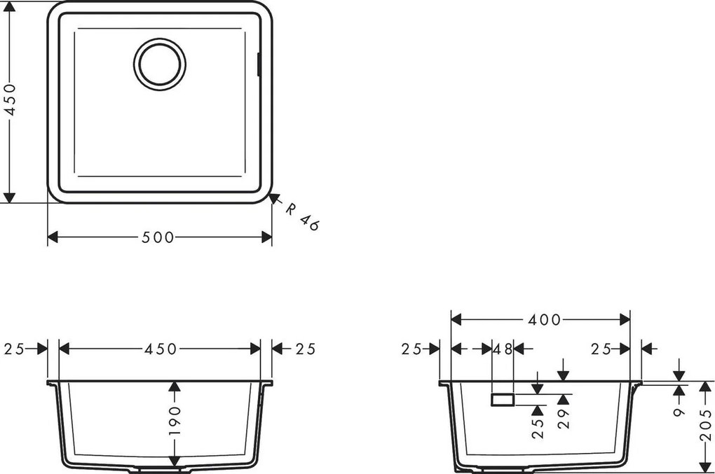 Hansgrohe S51, drez pod dosku 450, čierny grafit, HAN-43431170