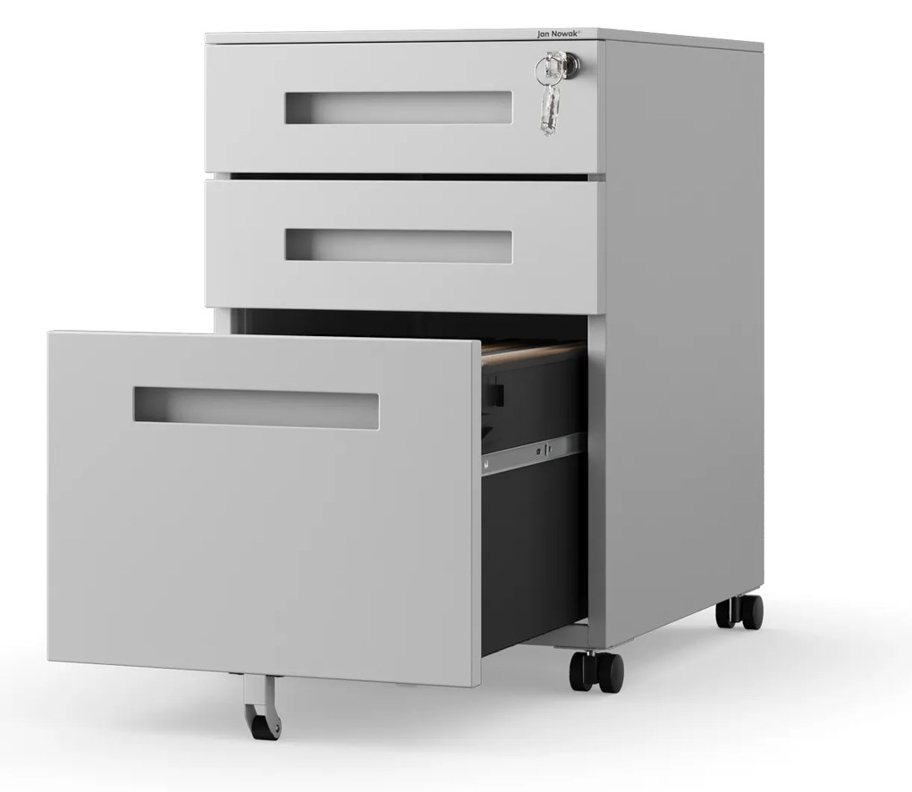 Kovový kontajner pod stôl KATE 390 x 600 x 500 mm, sivý