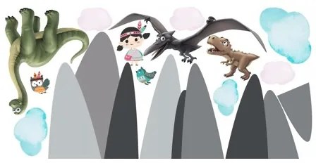 Samolepka na stenu dinosaury v horách 120 x 240 cm