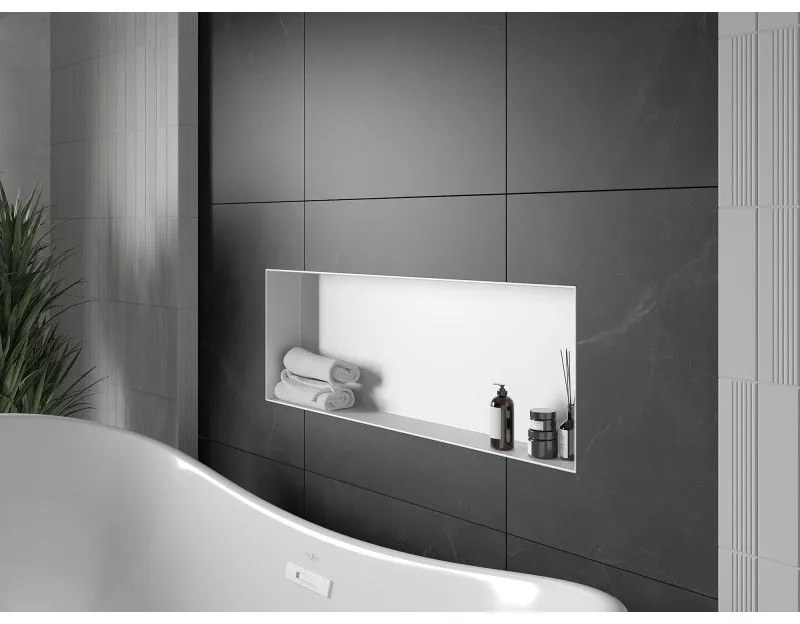 Mexen X-Wall-NR, polička na zapustenie pod obklad bez goliera 90 x 30 cm, biela, 1921903010