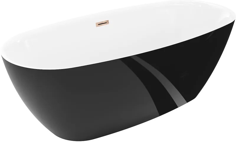 Mexen Luvo Slim, voľne stojaca vaňa 170 × 75 cm, biela-čierna, ružové zlato prepad, 52801707575-60