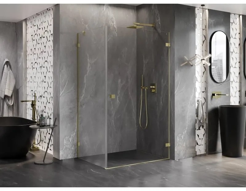 Mexen Lunar-B, pravostranný výklopný sprchový kút 75 x 70 cm, 8mm číre sklo, zlatý kartáčovaný - 832-075-070-55-00-P