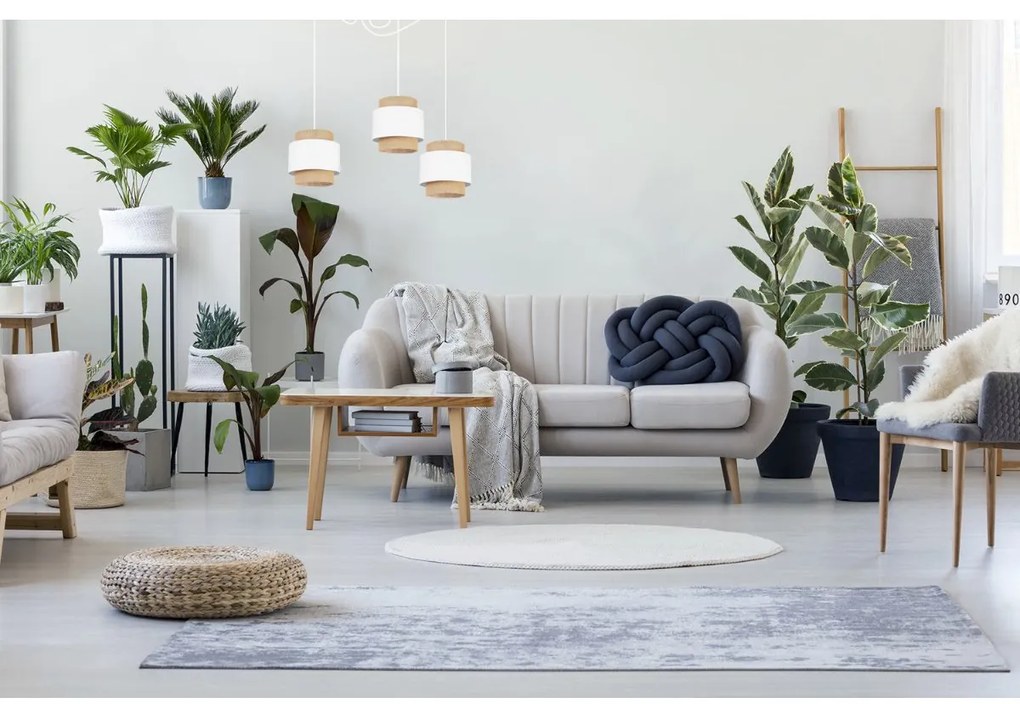 Závesné svietidlo Boho Spider, 3x jutové/biele textilné tienidlo