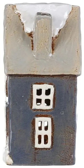 Vianočná dekorácia Zimný domček, keramika, na čajovú sviečku, sivá