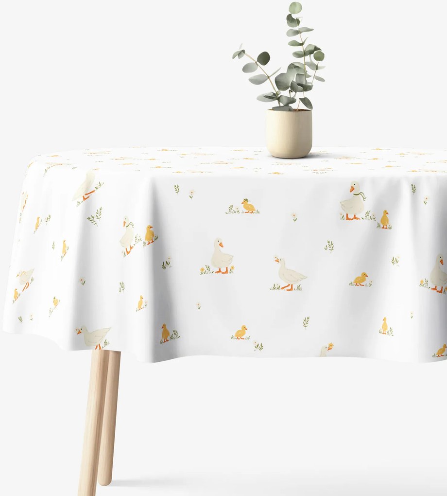 Goldea veľkonočný oválny obrus 100% bavlnené plátno - kačice 140 x 280 cm