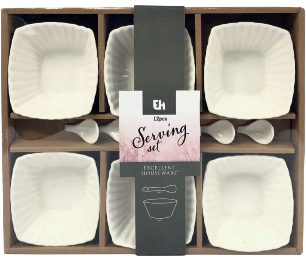 EH Súprava servírovacích misiek s lyžičkami Vlnkovka štvorec, 12 ks