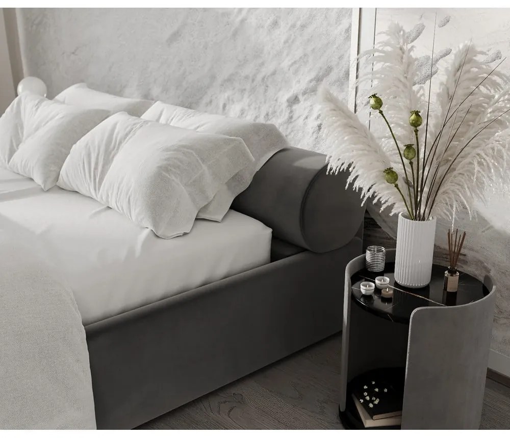 Tmavosivá čalúnená dvojlôžková posteľ s úložným priestorom s roštom 140x200 cm Solvo – Maison de Rêve