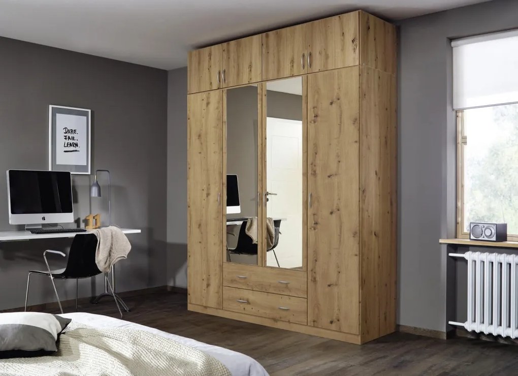 Šatníková skriňa so zrkadlom Case, 181 cm, dub artisan