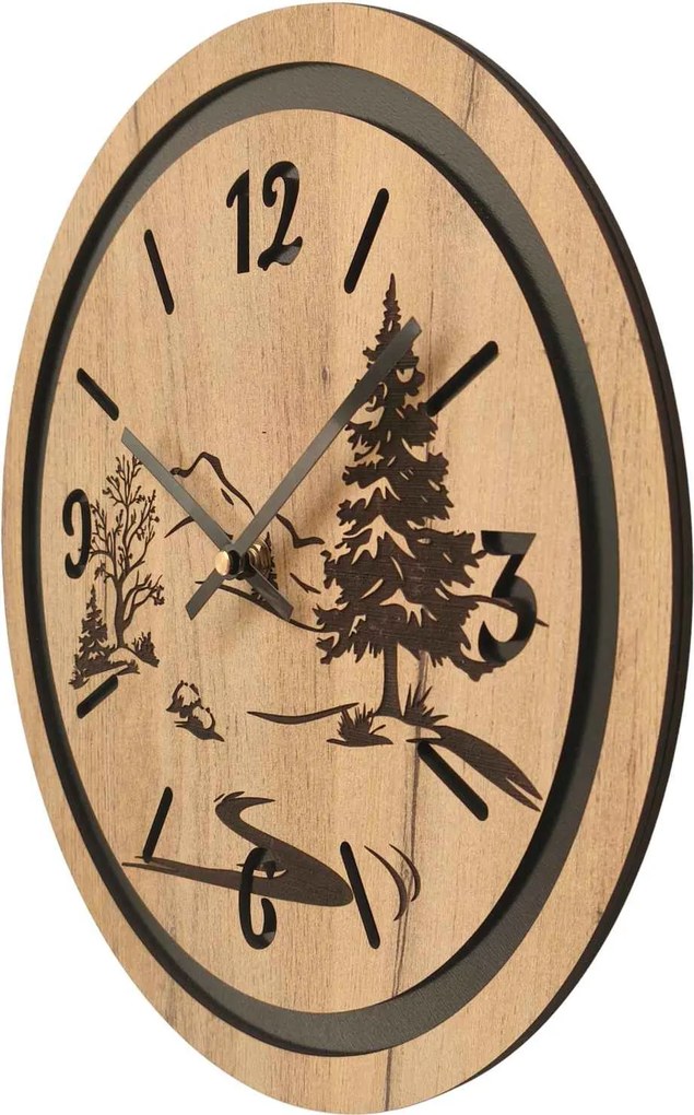 Hodiny na stenu do obývačky - Príroda a les | GRUN: HDF - Javor 30 cm 4799-115371 HDF0608-čiene-ruky