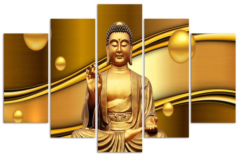 Obraz na plátně pětidílný Buddha Golden Feng Shui - 200x100 cm