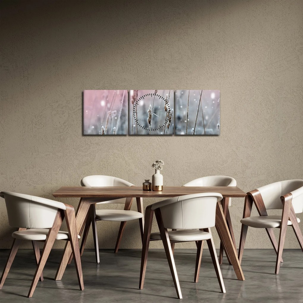 Obraz - Zimná krajina (s hodinami) (90x30 cm)
