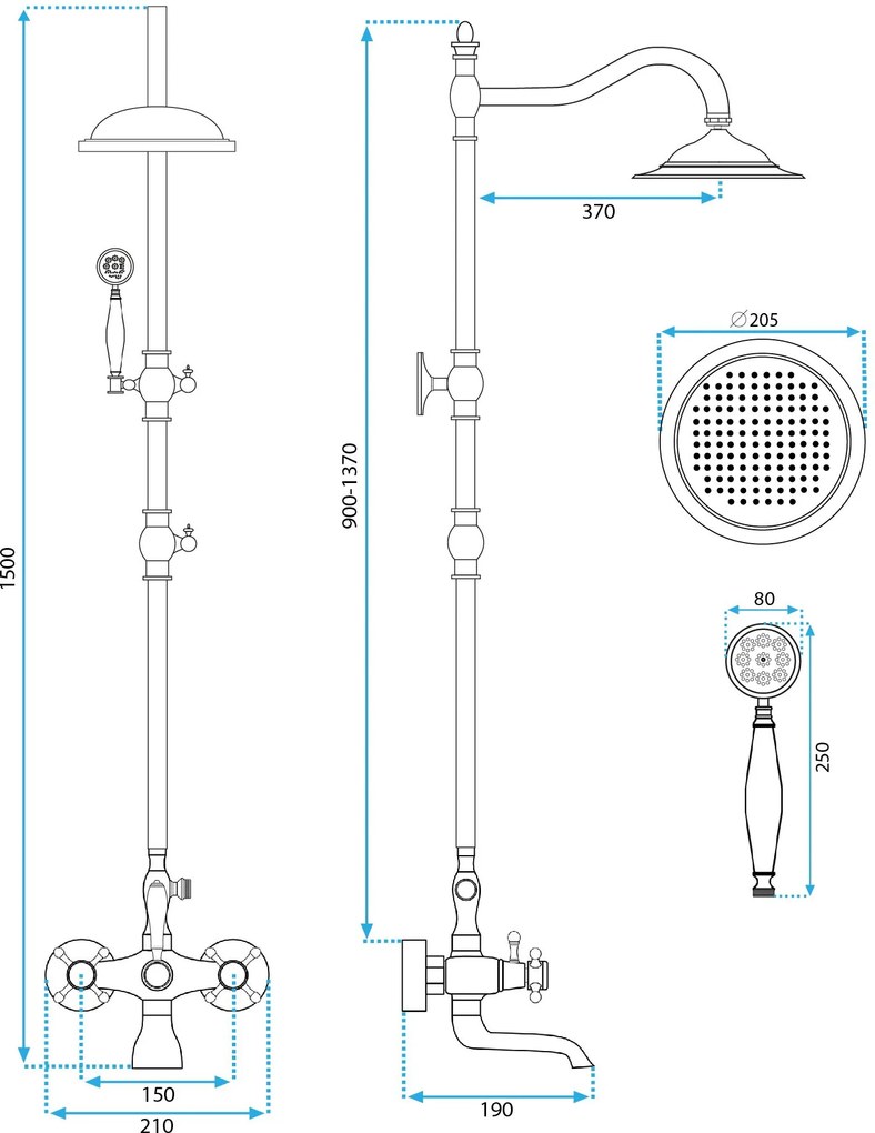 Rea Bergamo, sprchový set v retro štýle, čierna matná, REA-P5001