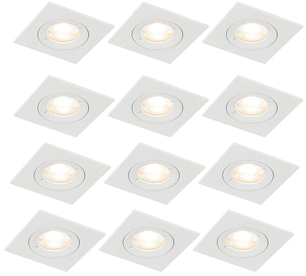 Sada 12 vstavaných bodových svetiel bielych štvorcových GU10 50 mm IP44 - Xena