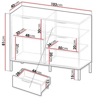 Komoda Bonny 2D1S (antracit + zlatá). Vlastná spoľahlivá doprava až k Vám domov. 1121907