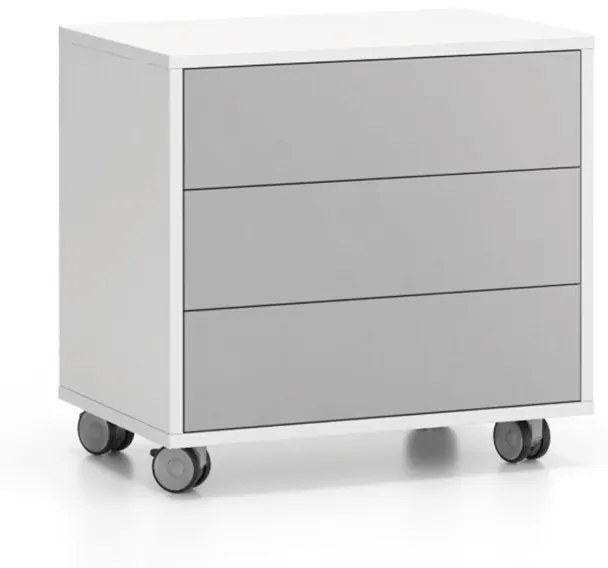 Pojazdná skrinka na kolieskach LAYERS, krátka, 3 zásuvky, 600 x 400 x 575 mm, biela / sivá
