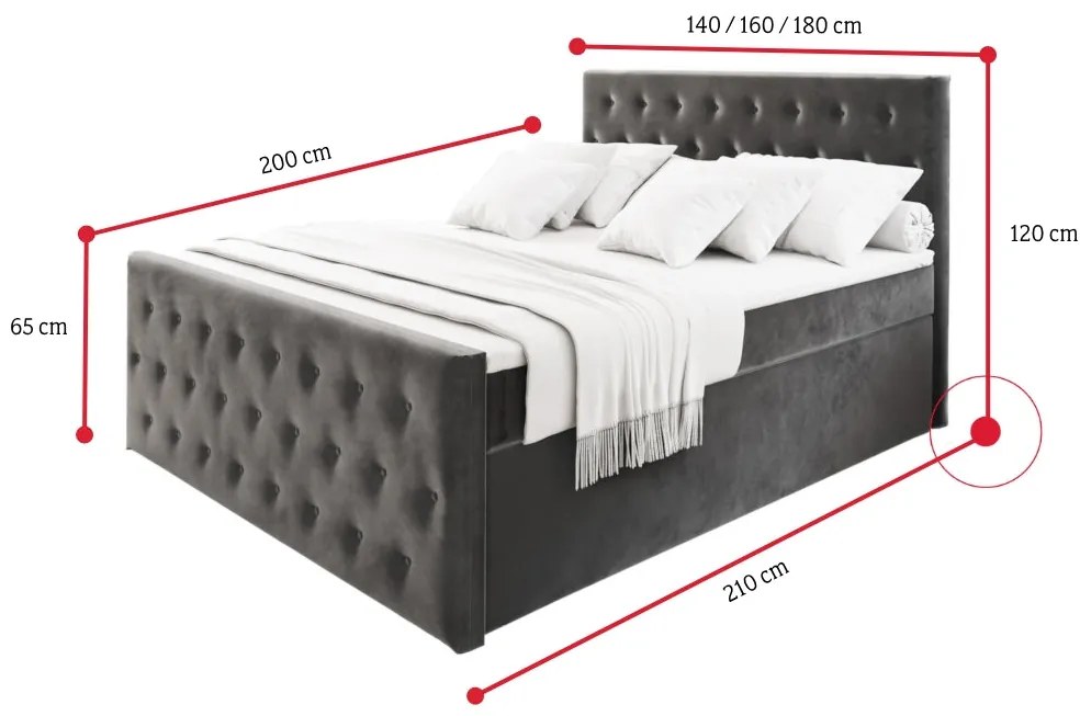 Čalúnená posteľ boxspring FENDI - casablanca 8 / 140x200 / bez vrchného matraca
