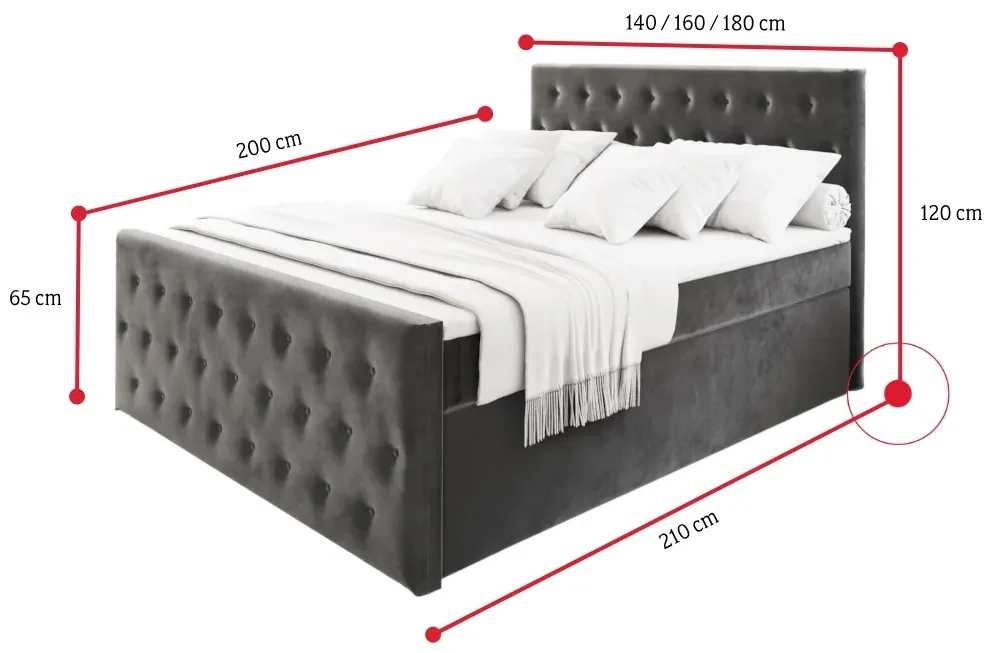 Čalúnená posteľ boxspring FENDI - casablanca 8 / 180x200 / bez vrchného matraca